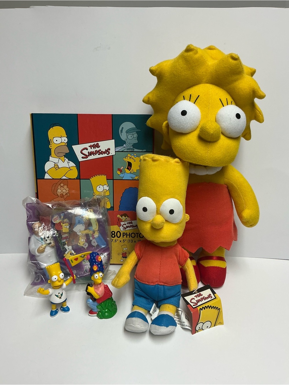 The Simpsons Lot- Lisa & Bart Plush, Photo Album, PVC Figures & McDonald's Toy